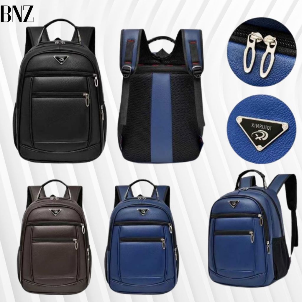 Bolsa Mochila de Couro (209102-2) Universitária Unissex Feminina Masculina Reforçada Com Cabo de Aço