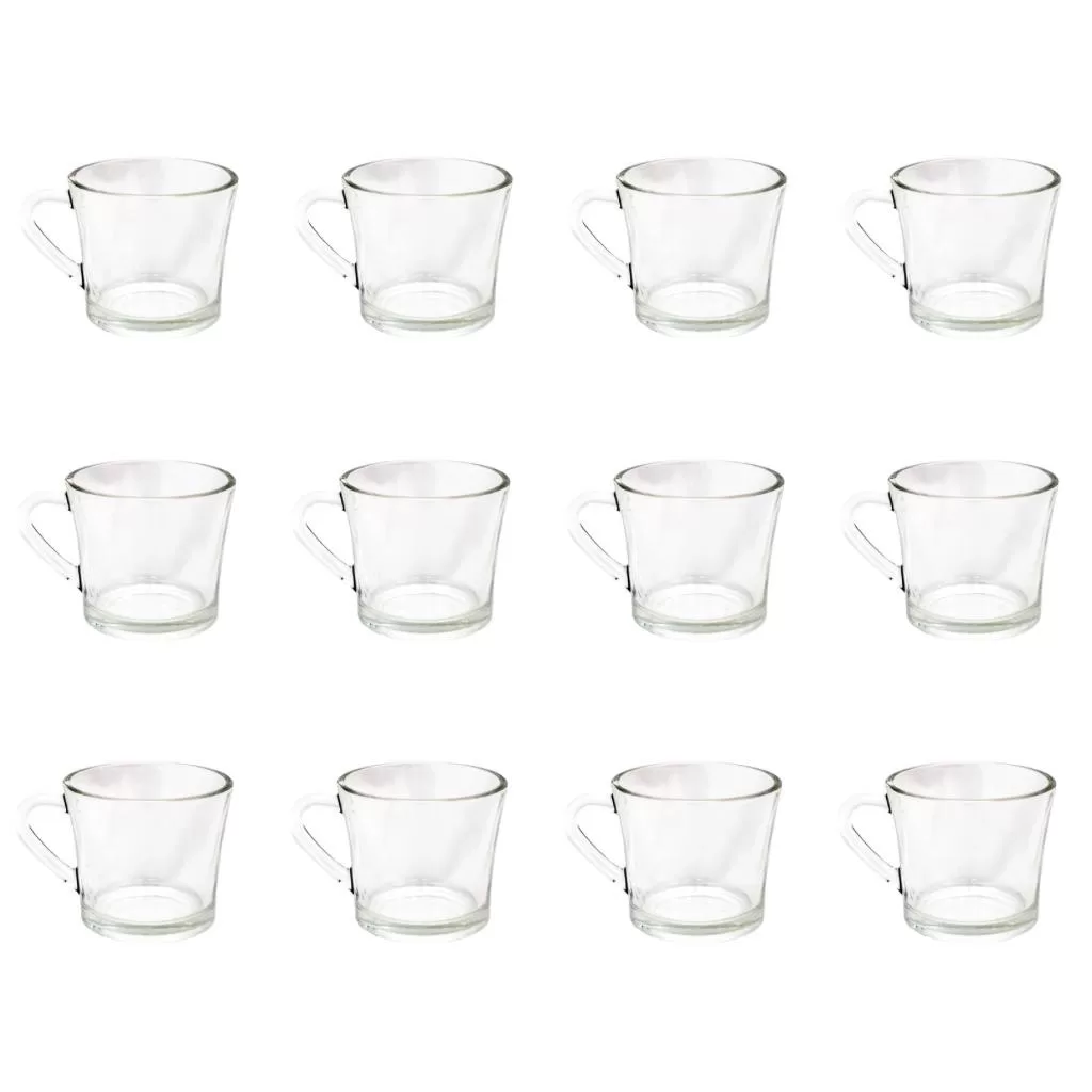 Kit De Xícaras De Vidro Para Chá 185ml Com Alça Resistente – 12 Unidades