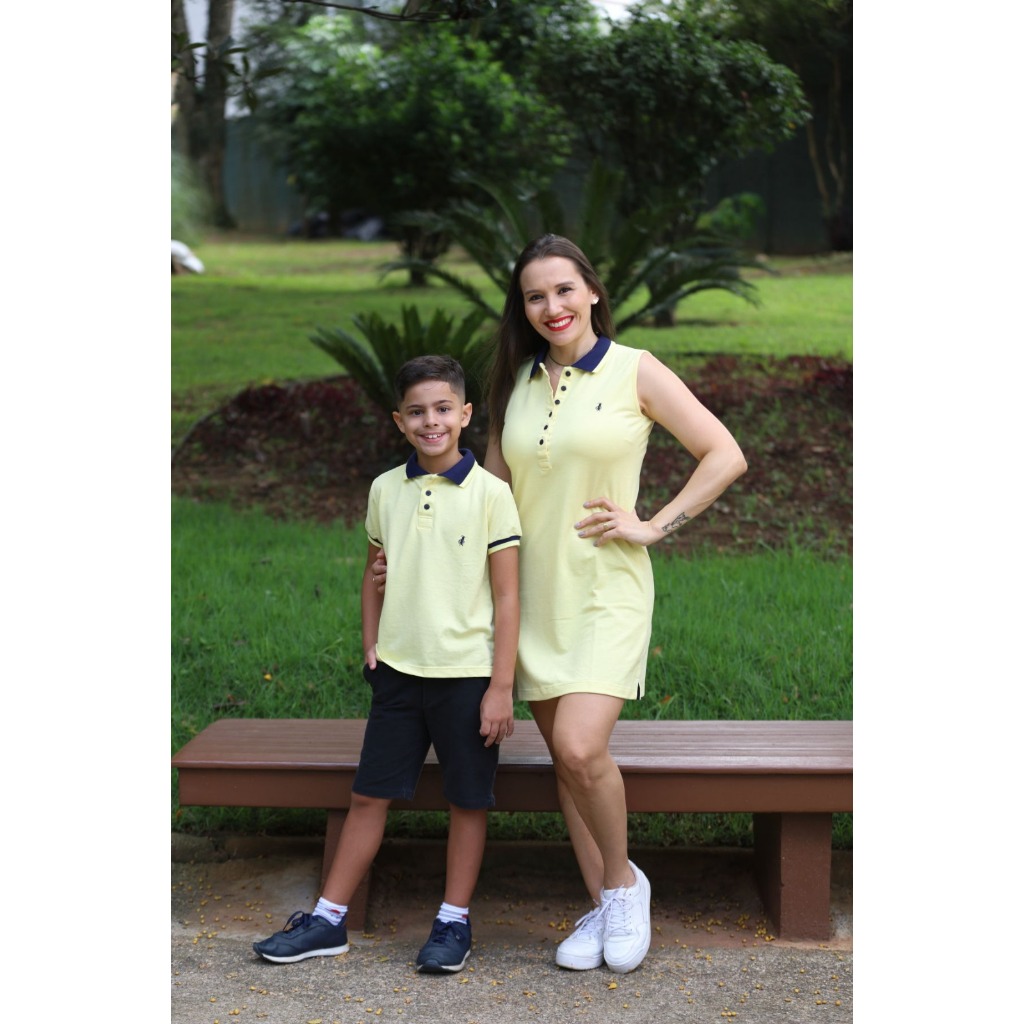 Kit tal mãe tal filho vestido e camisa polo Amarelinho
