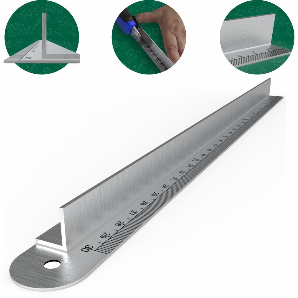 Régua de Metal Com Proteção Para Dedos 30cm Aço Inoxidável