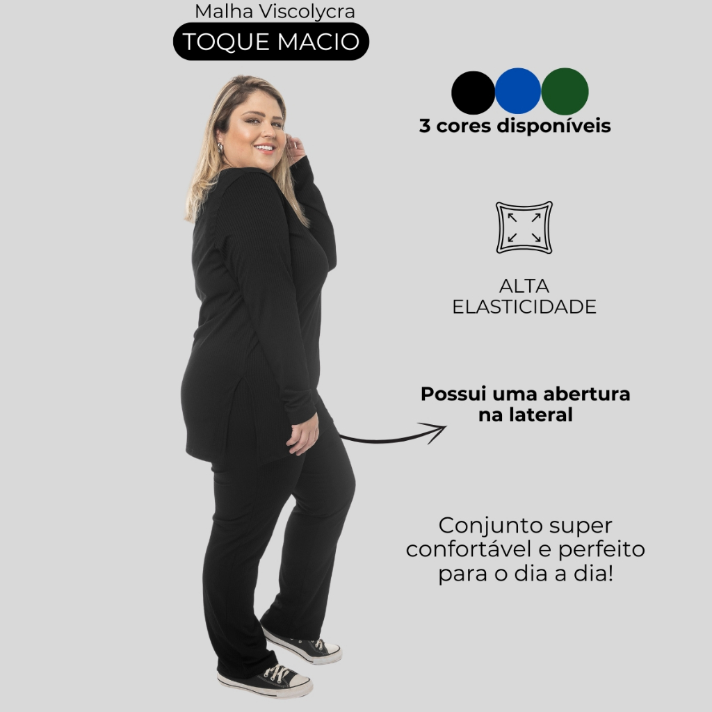Conjunto Feminino Plus Size Calça e Blusa de Manga Longa Conforto e Estilo 1208-1210
