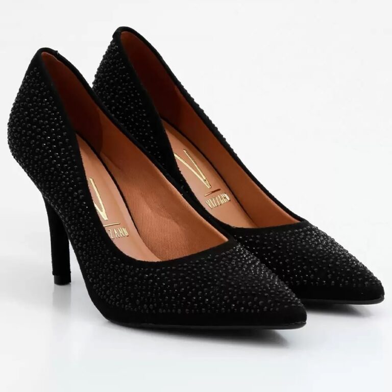 Scarpin Vizzano Strass Salto Alto Bico Fino –