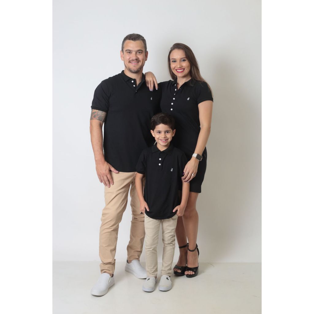 Kit familia polos Preto Elegancia