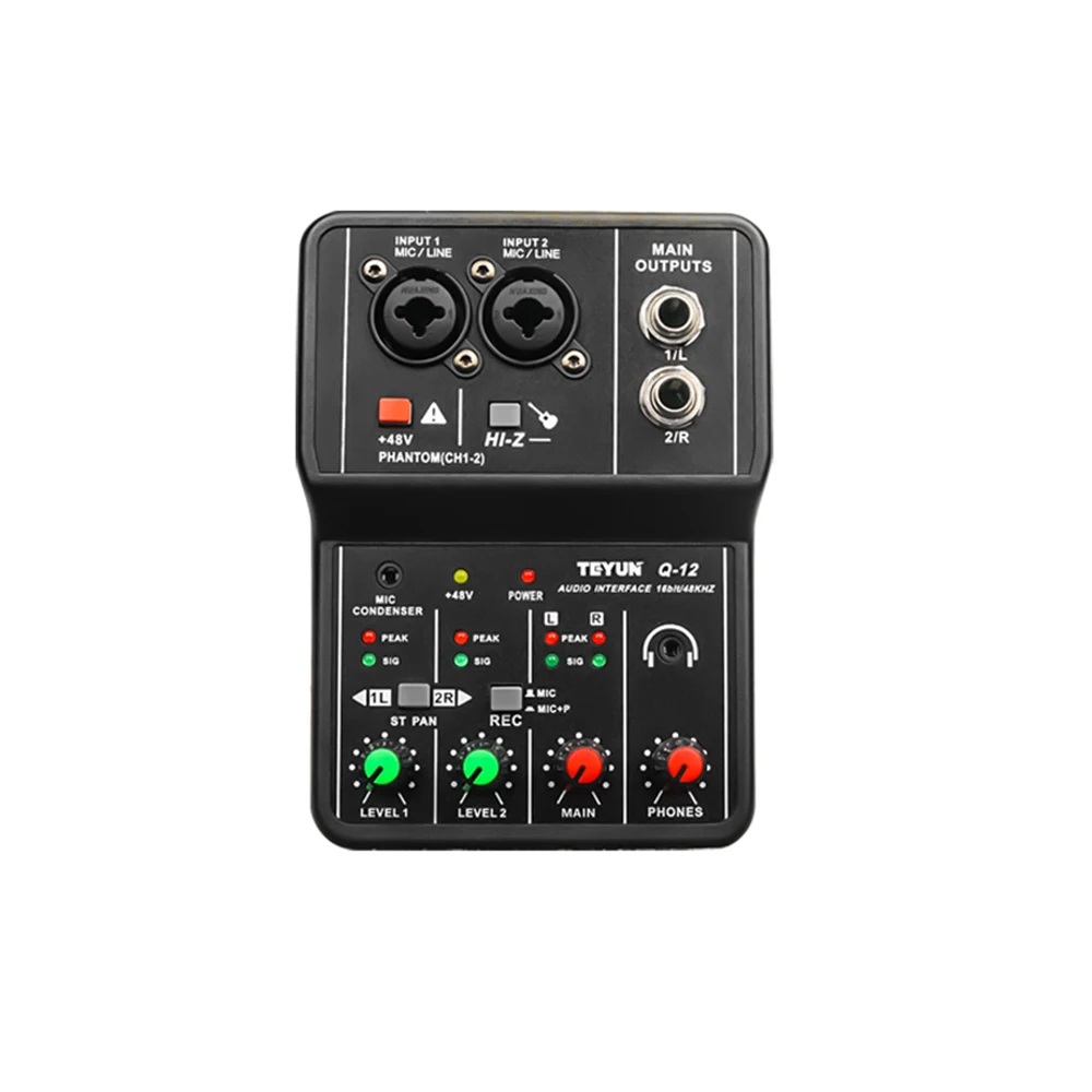 TEYUN Q-12 Interface de Áudio Placa de Som Com Monitorização Guitarra Eléctrica Gravação ao Vivo Pla