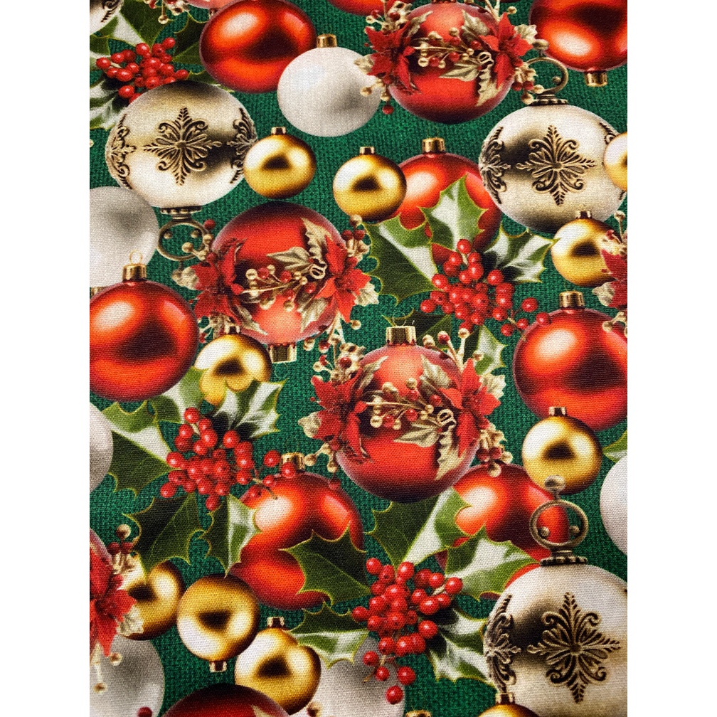 Tecido Tricoline Estampado Digital 100% Algodão – Bolas de Natal