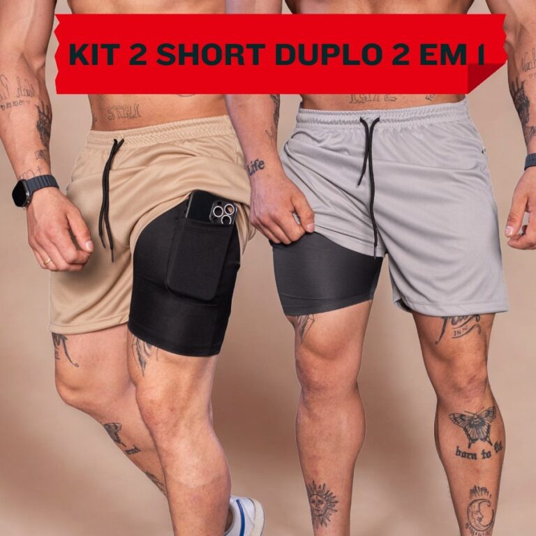 Kit 2 Short Run 2 em 1 Bermuda Masculina Academia 