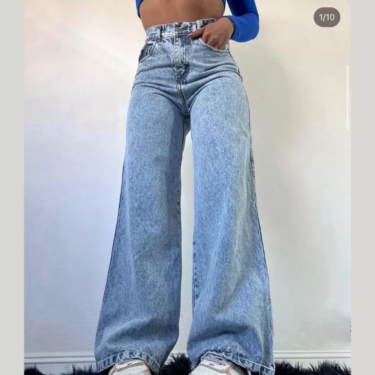 Calça Jeans Feminina Wide Leg Marmorizada Cintura