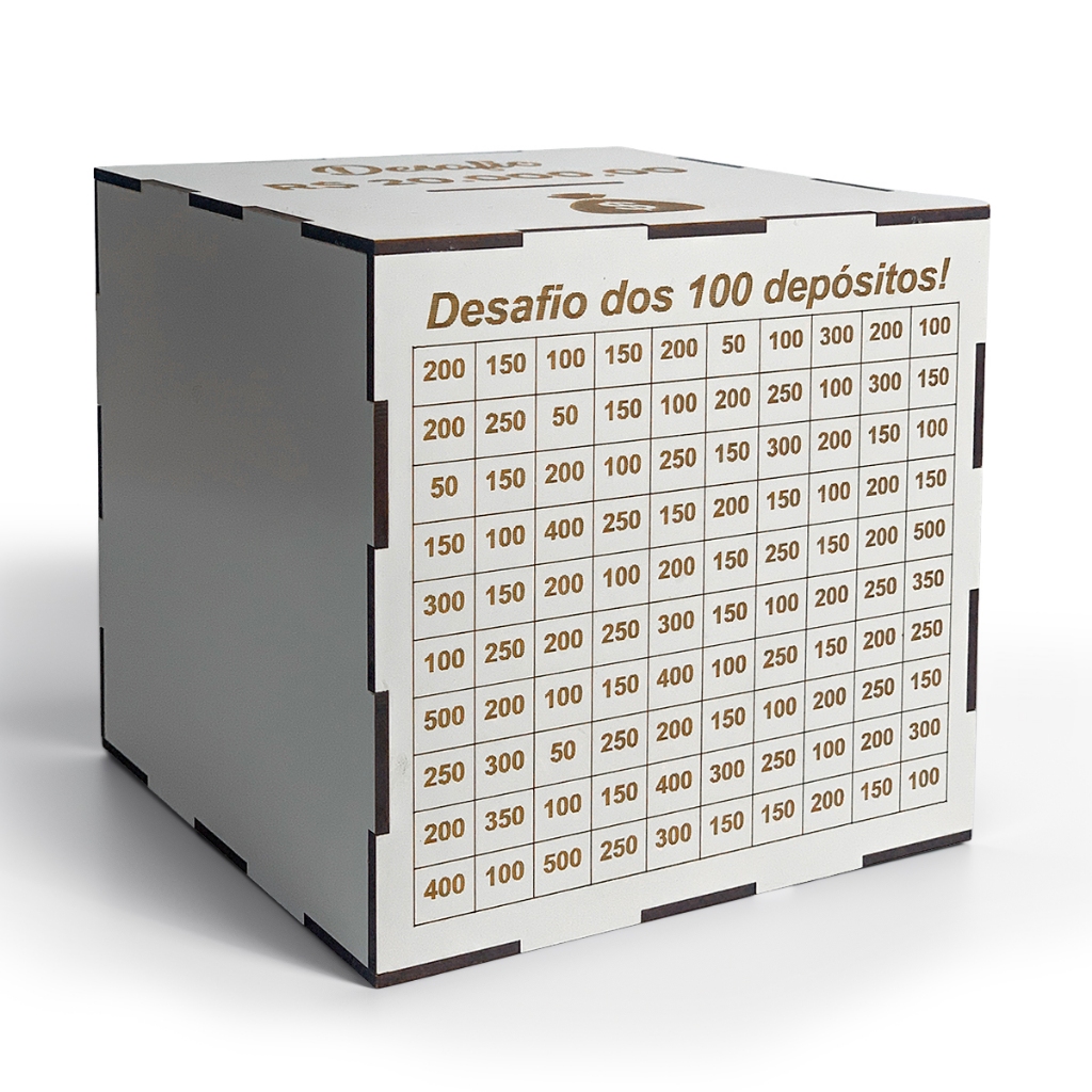 Cofre MDF Desafio 1Mil / 5Mil / 10Mil / 20Mil – Caixa De Madeira – Escolha Sua Meta
