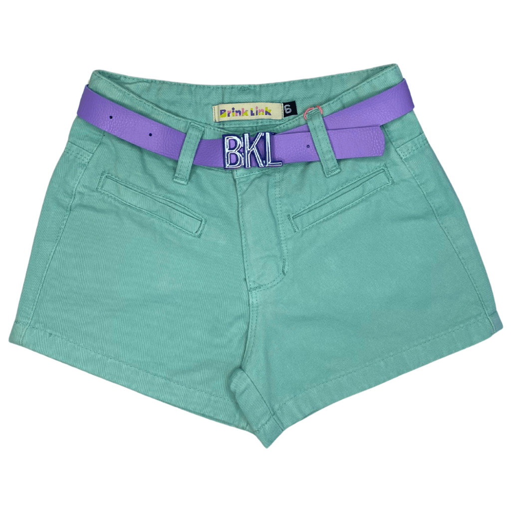 Short Cinto Rosa Jeans Meninas Infantil Criança Bermuda