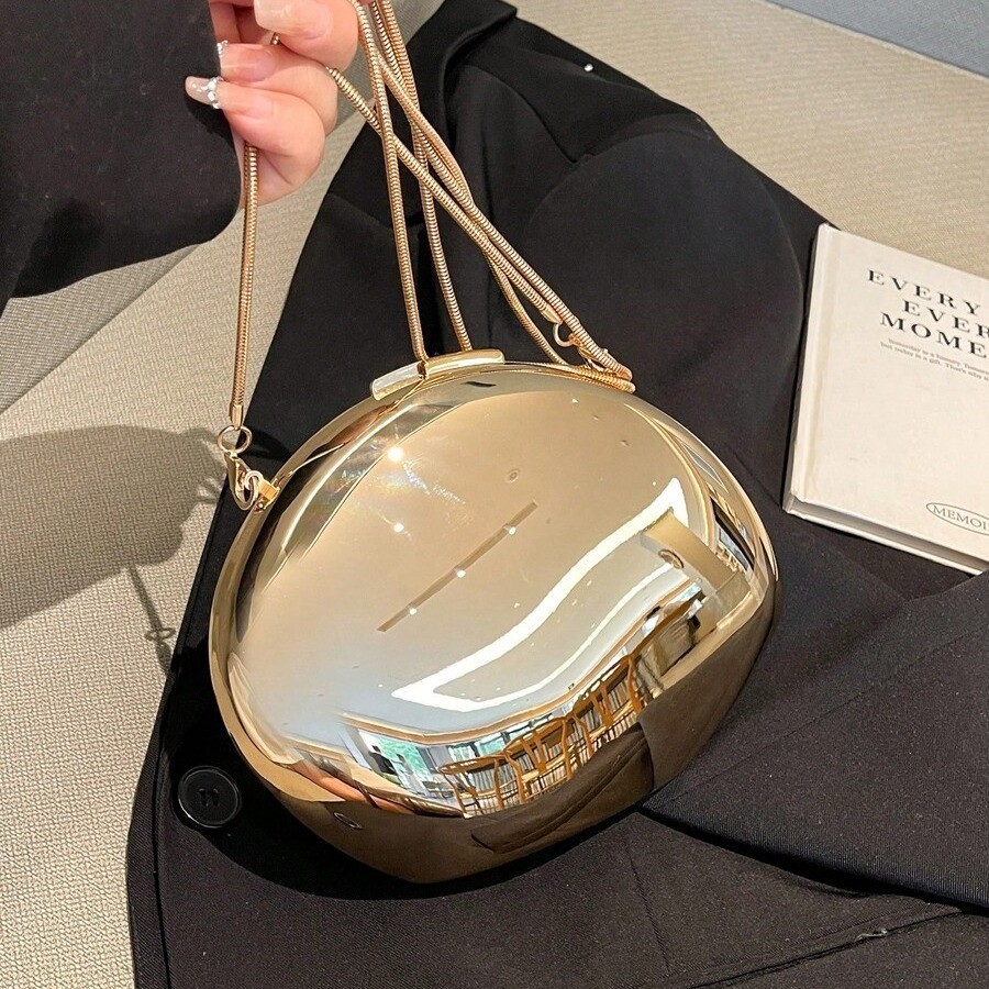 Bolsa Clutch Espelhada Metálica Formato Semente – Elegância e Estilo para Festas metal casamento