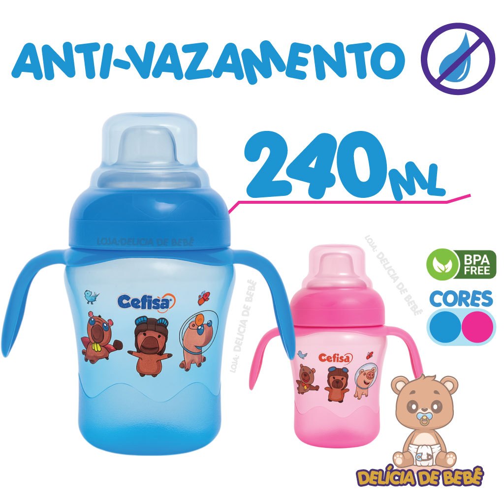 Copo Para Bebê – Anti-Vazamento – Bico Silicone Macio – Alça Removivel – 240 ml