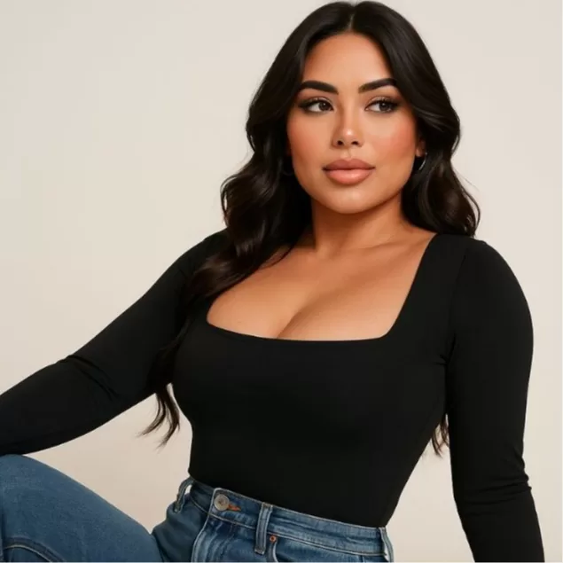 Body Manga Longa Feminino Decote Quadrado Suplex P