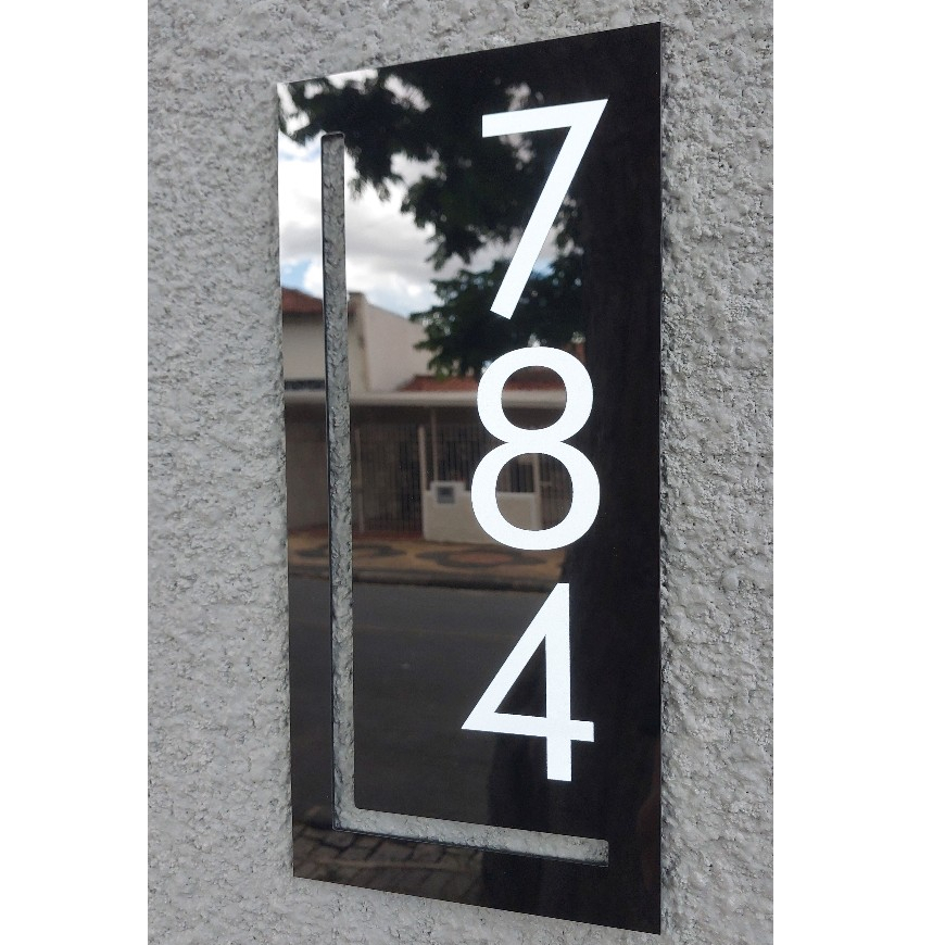 Placa Acrílico Preto Número de Casa Premium Brilhante Preto ou Branco