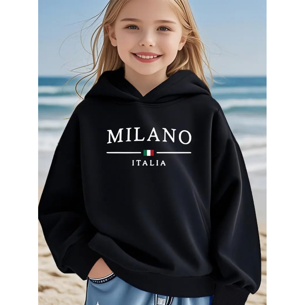 Moletom infantil Estampado Milano Blusa De Frio Com Capuz Canguru Algodão Peluciado
