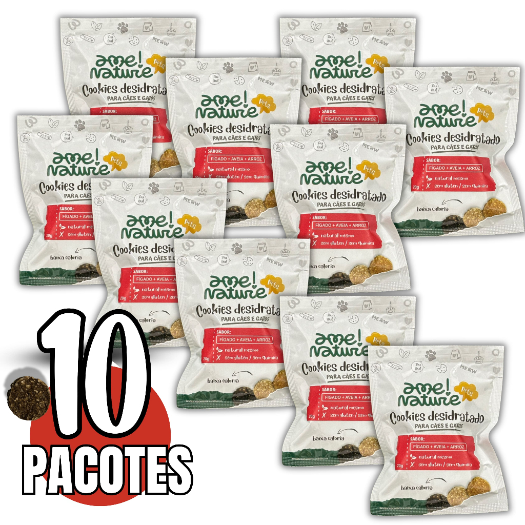 Kit com 10 Snacks 100% Natural para Cachorro e gato Sabor Figado Desidratado 20g cada – Total 200 gr