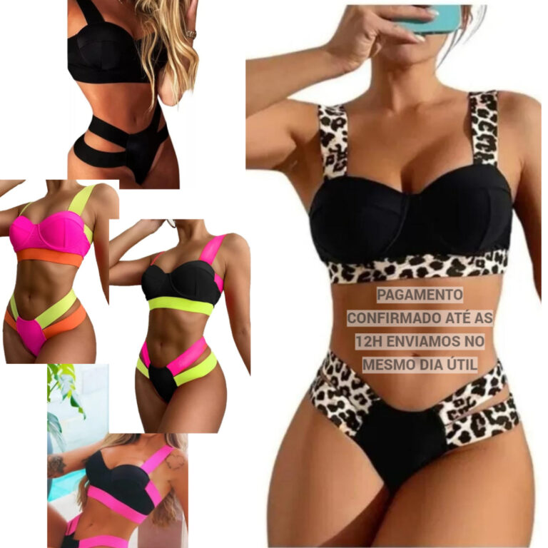 Biquini com bojo Neon de Moda Praia Roupas Feminin