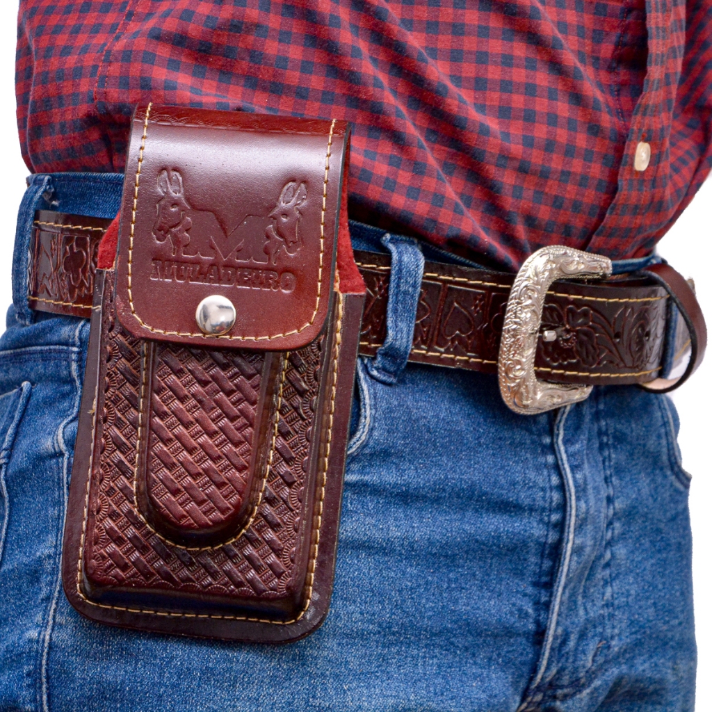 Capa De Celular Conjugada Com Bainha De Canivete Promoção Couro Legítimo.