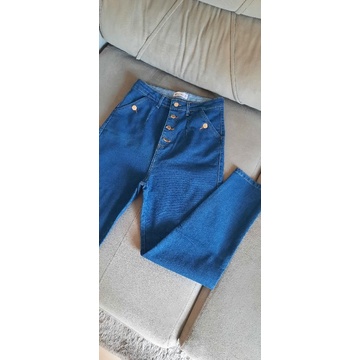 Calça Jeans Azul Bic com Pregas