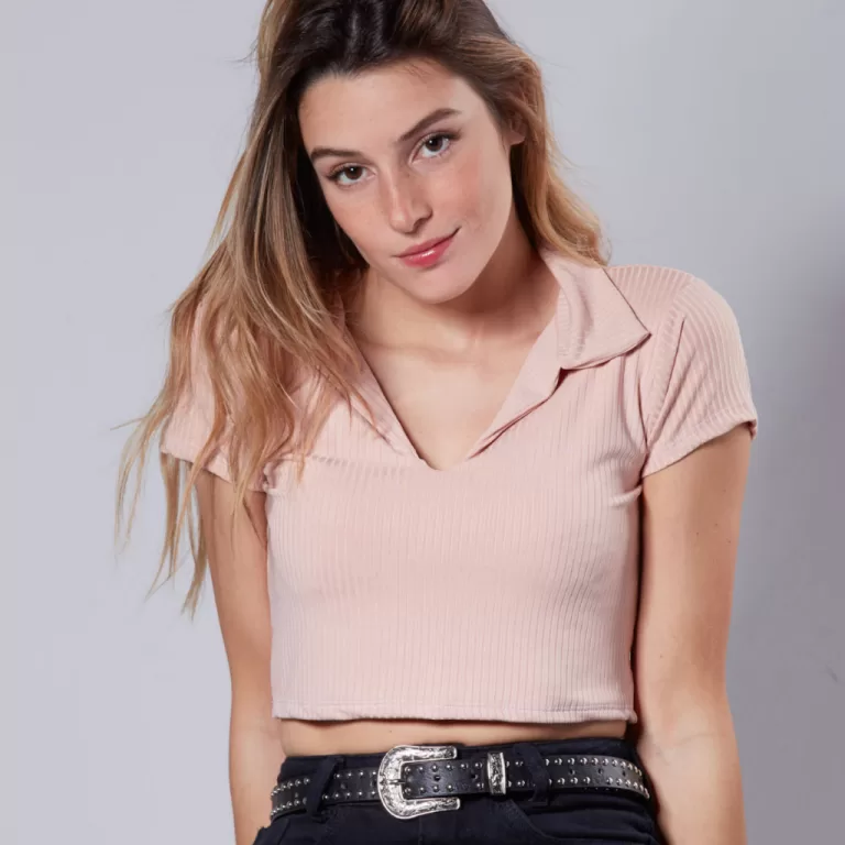 Cropped Gola Polo com Manga Curta e com Forro Ping