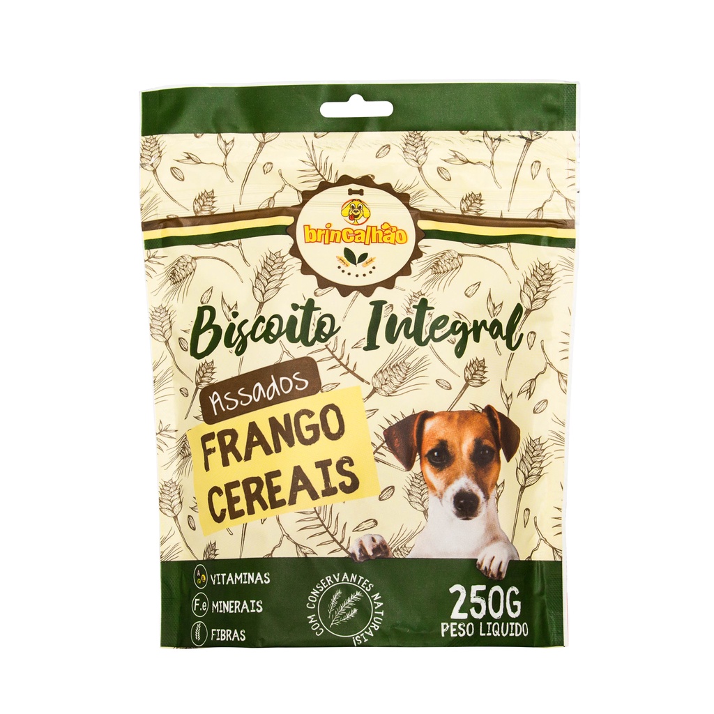 Petisco para Cachorro Biscoito Integral Frango e Cereais Assados Brincalhão 250g