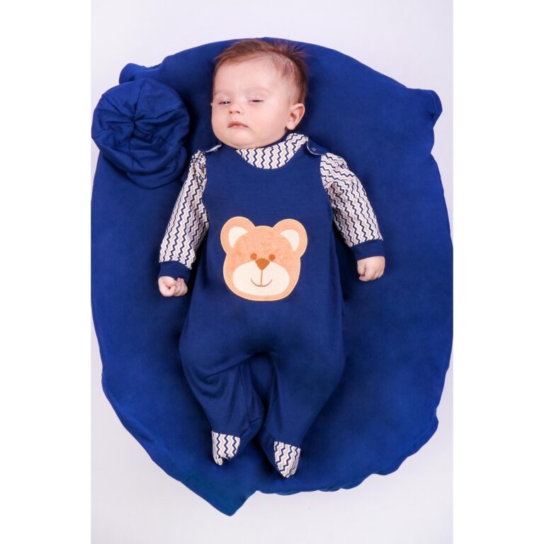 Saida Maternidade Menino Urso Jardineira 4 Peças