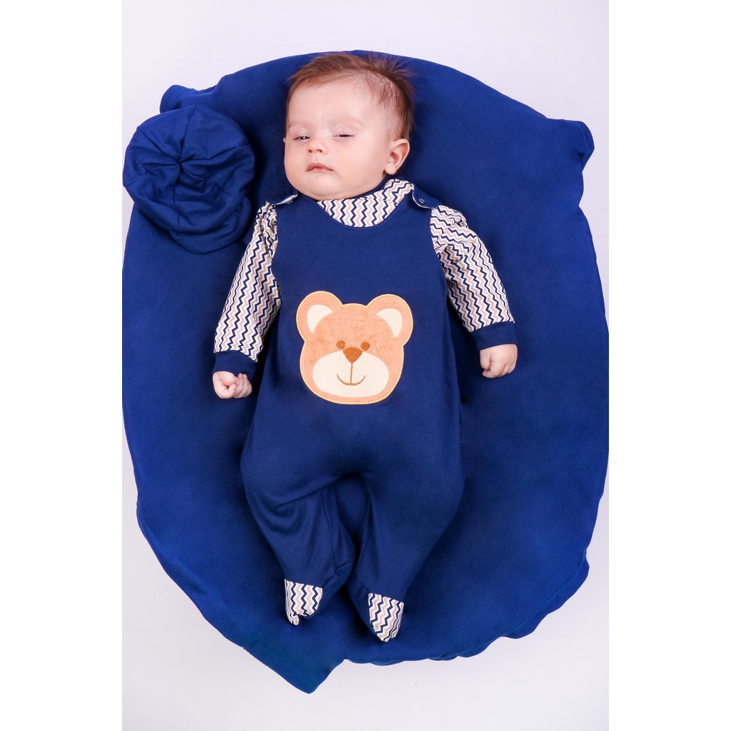 Saida Maternidade Menino Urso Jardineira 4 Peças