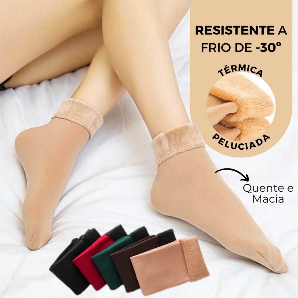 Meia Termico Frio Intenso Feminino De Lã Grossa Forrada Meia Quente de Frio Inverno