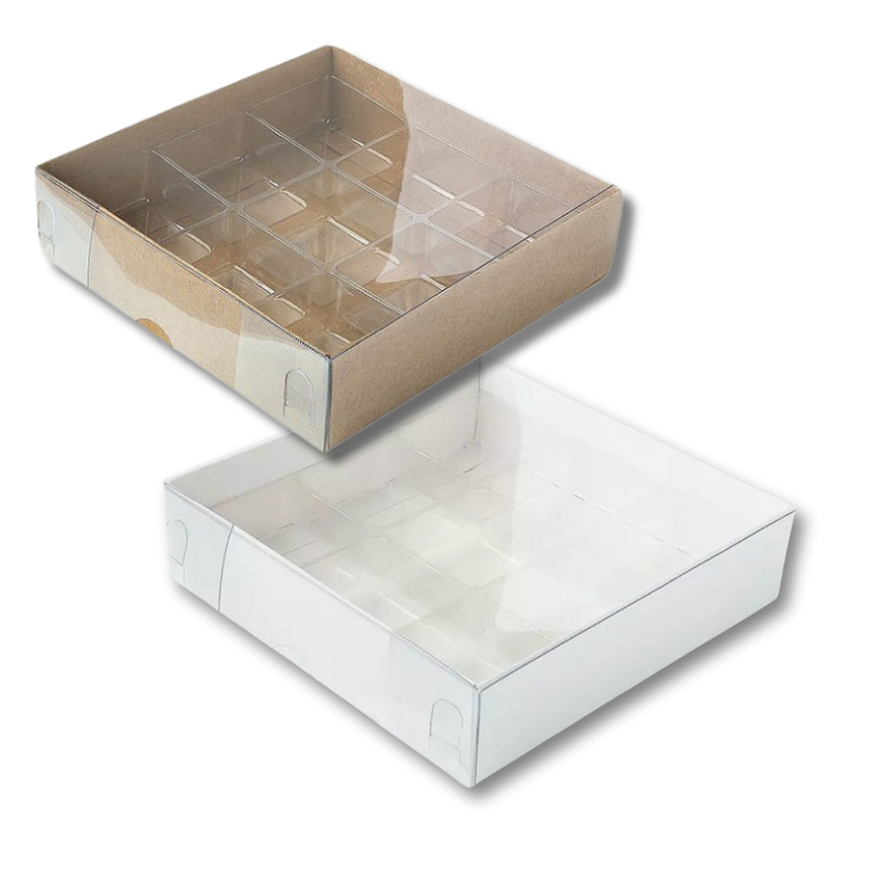 Caixa 9 Doces com Berço Tampa Transparente N.6 (11,5×11,5x3cm) 10 unidades – Kafe Embalagens