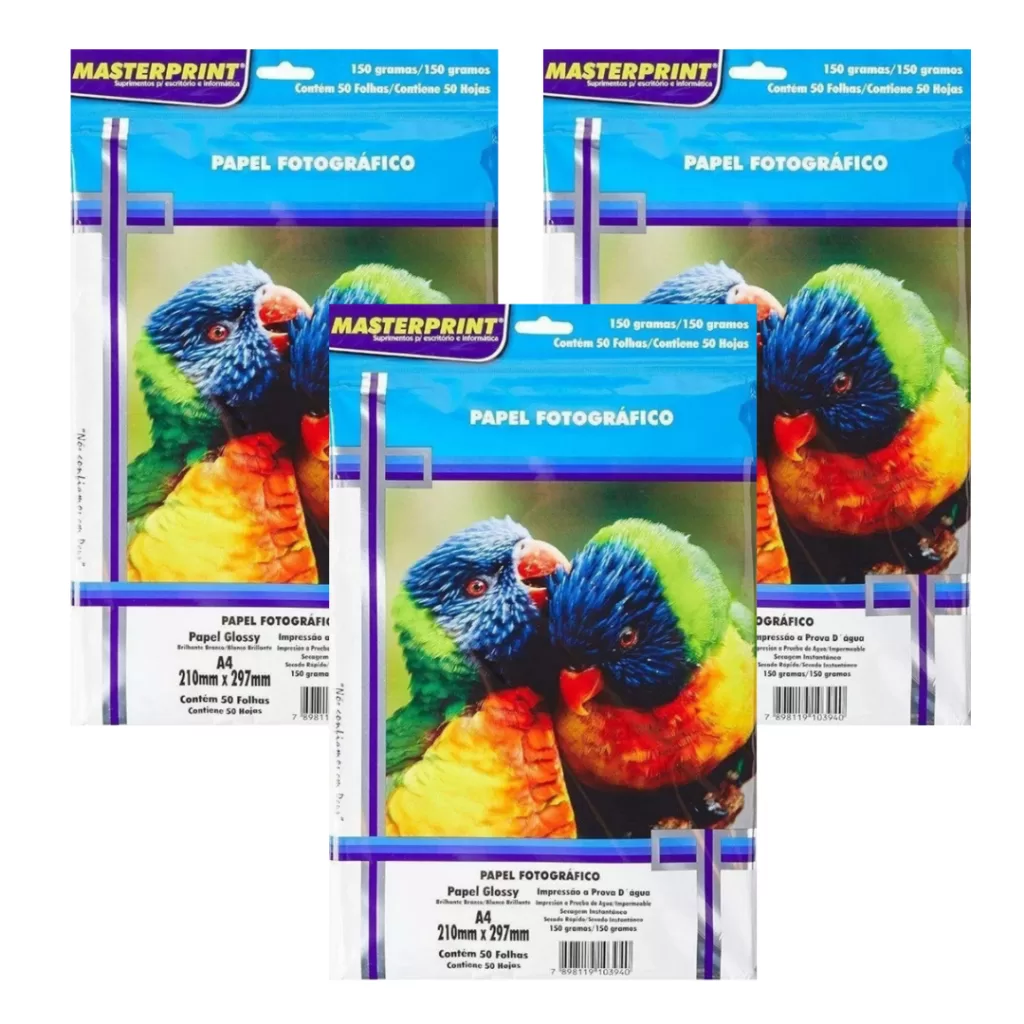 Papel Fotográfico 150g A4 Glossy Brilhante Resistente a Água Masterprint