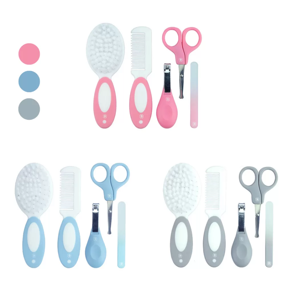 Kit 5 Pçs Higiene do Bebê – Escova de Cabelo , Pente , Tesourinha, Cortador e Lixa de Unha  Pimpolho