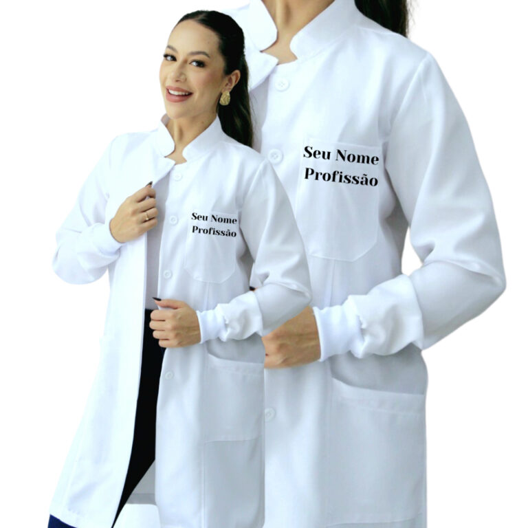 Jaleco Oxford Branco, Botão Embutido Gola Padre C