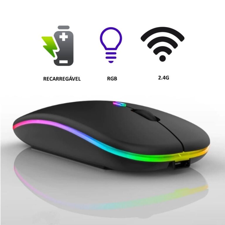 Mouse Sem Fio Recarregável Wireless Led Rgb Ergon