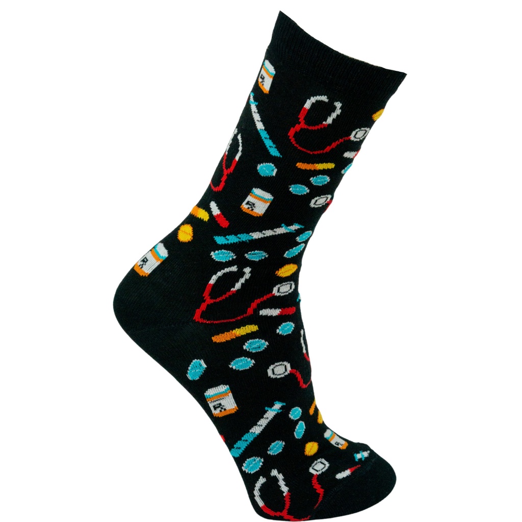 Meia Divertida Cano Longo Medicine Oddo Preta Masculina/Feminina