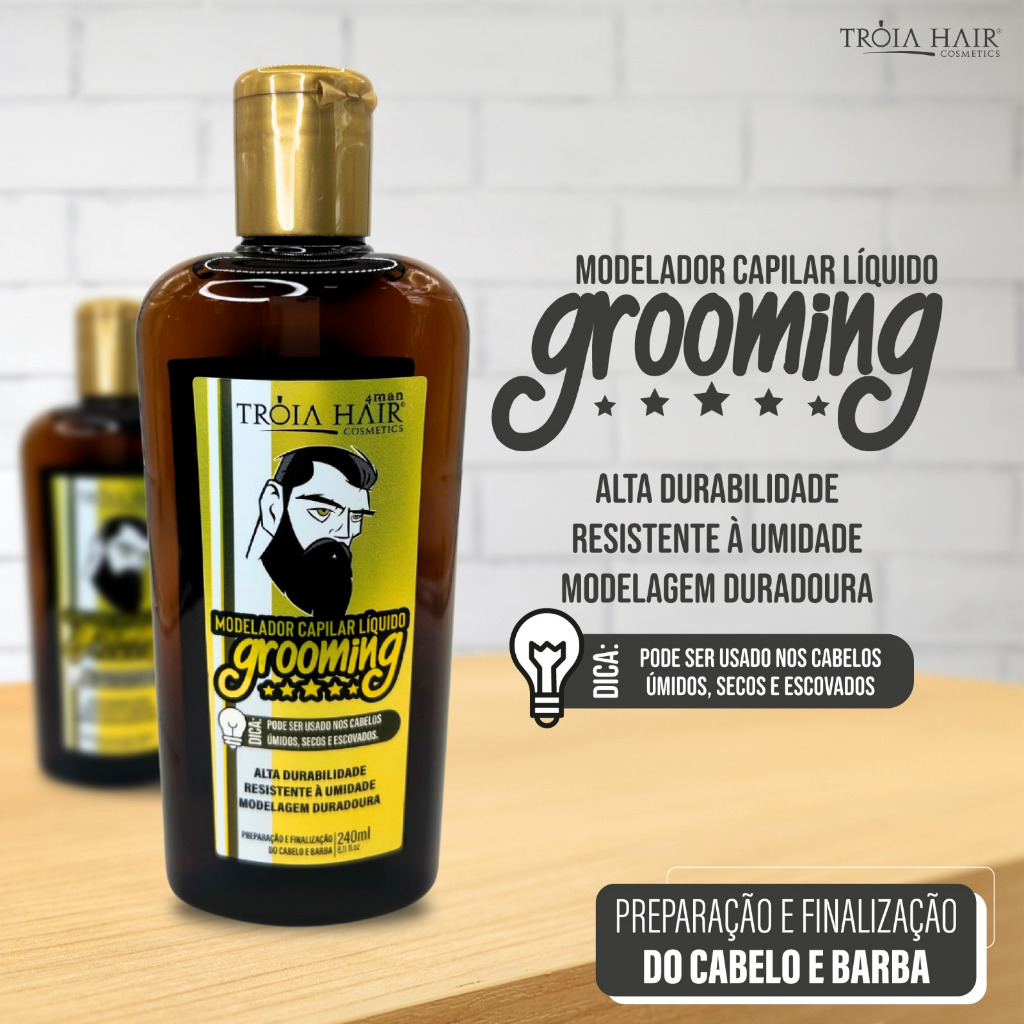 Grooming Modelador Capilar Líquido 140ml Tróia Hair  Fixa e Modela com Efeito Memória