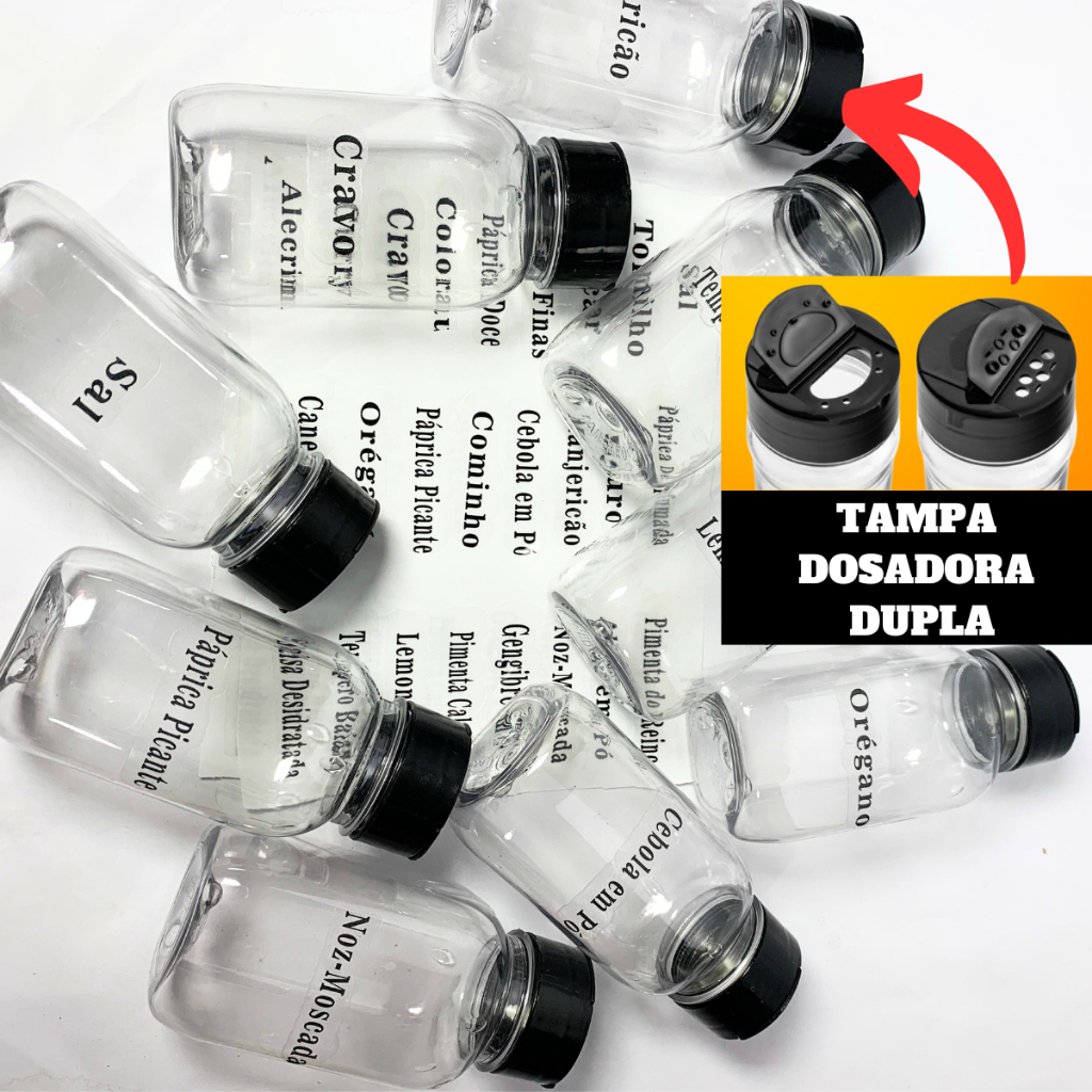 Pote De Tempero + ETIQUETA Premium 200ml Tampa Dosadora Dupla