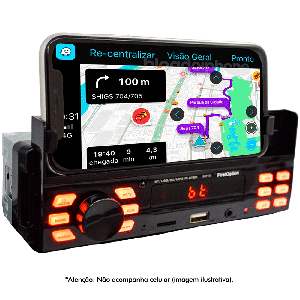 Mp3 Player  5010 Bluetooth Usb Sd com Suporte Celular First Option