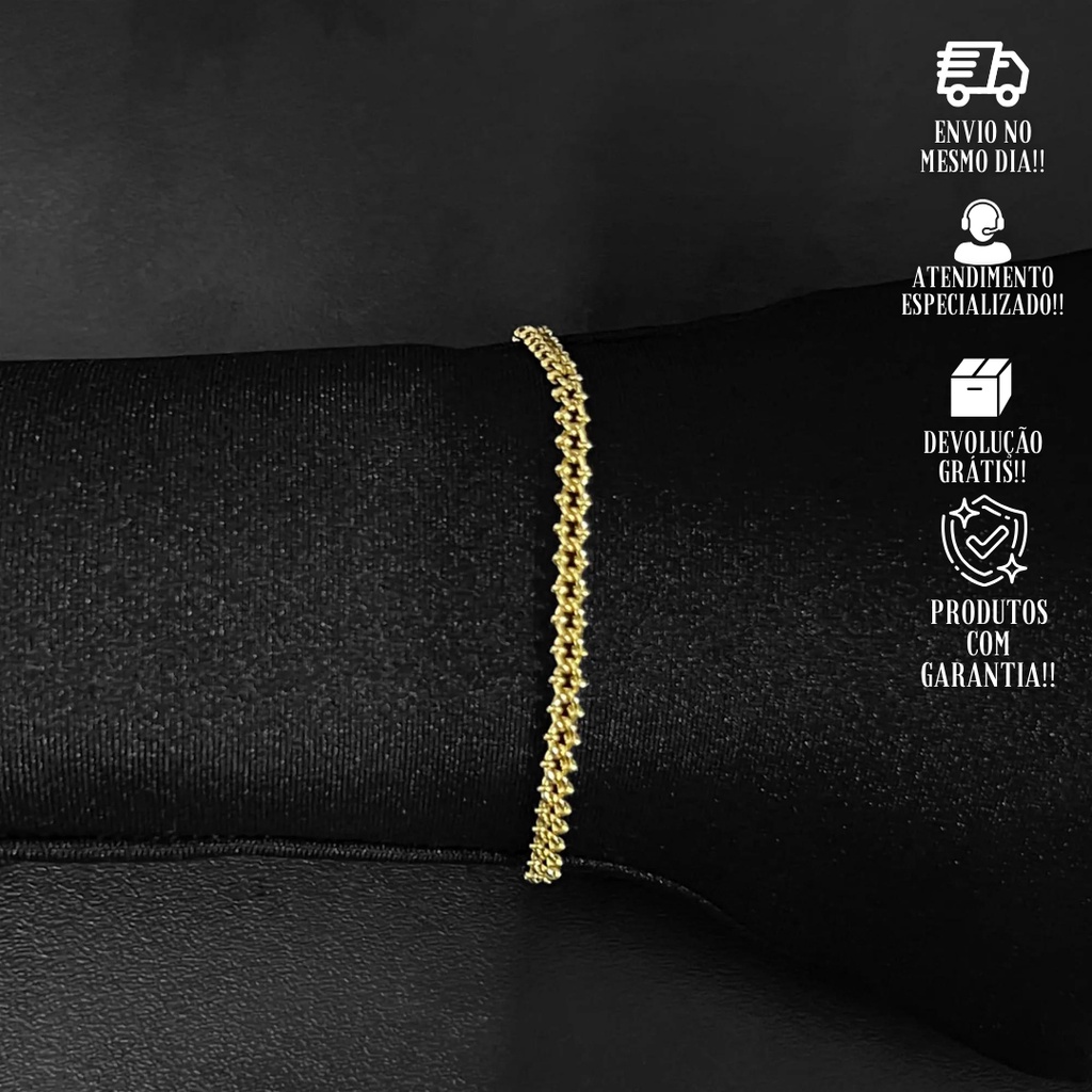Pulseira de Ouro 18k Fecho Gaveta Duplo Banhado a Ouro