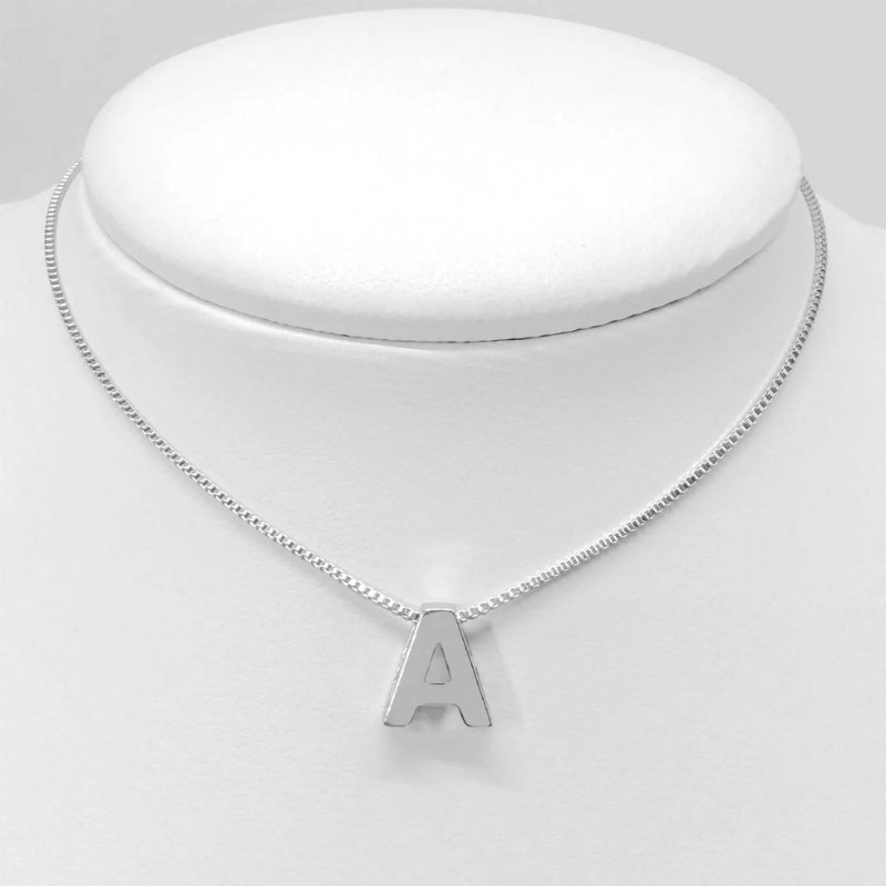 Colar de Prata Feminino Letra Inicial Choker 45cm Banhado a Prata