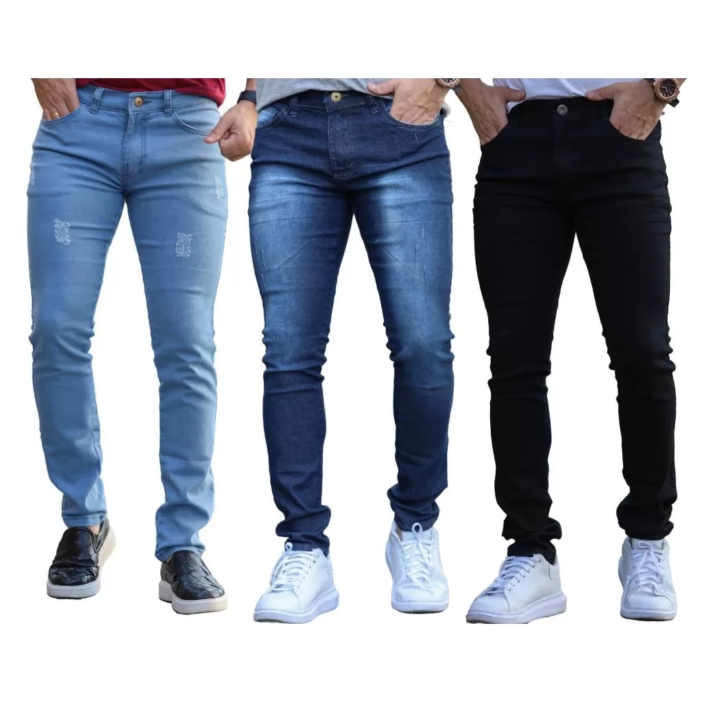 Kit 3 Calças Jeans Skinny Com Lycra Lavagens Modernas