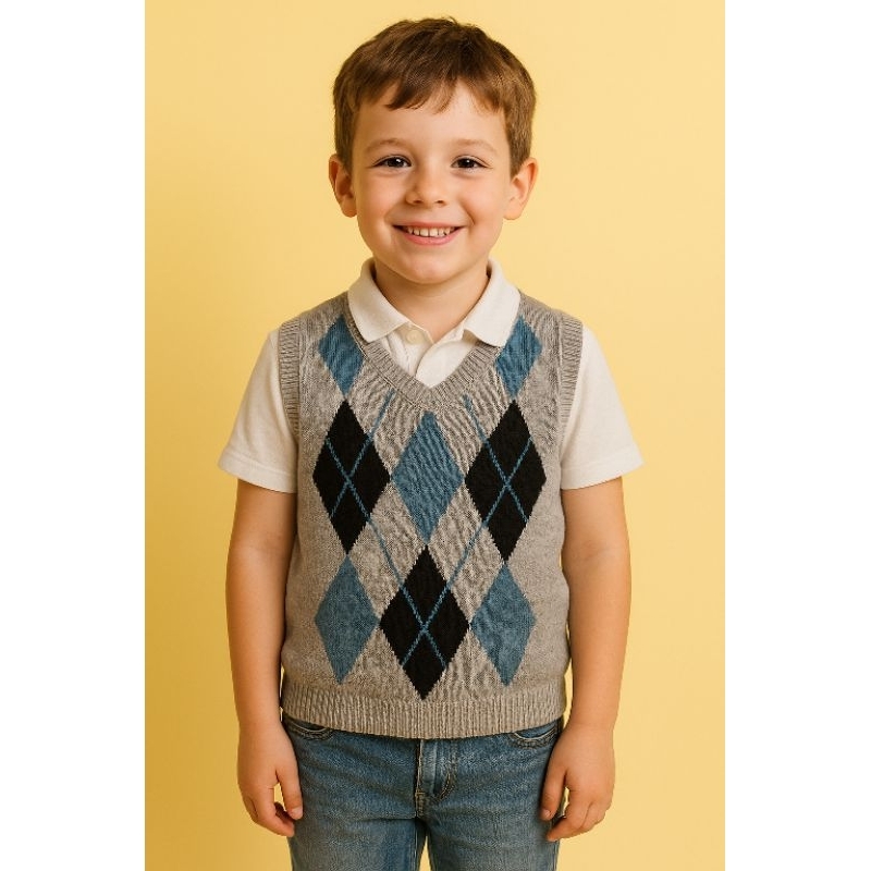 Colete Pulover Infantil em Tricot -Elegância Sport Fino para Meninos e Meninas