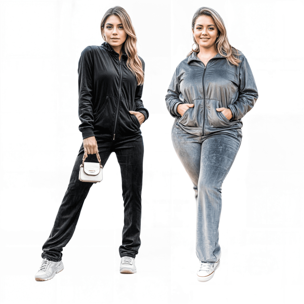 Kit 2 Conjunto Plush Feminino Inverno Jaqueta Calça Quente Veludo Zíper Frio Inverno Feminina