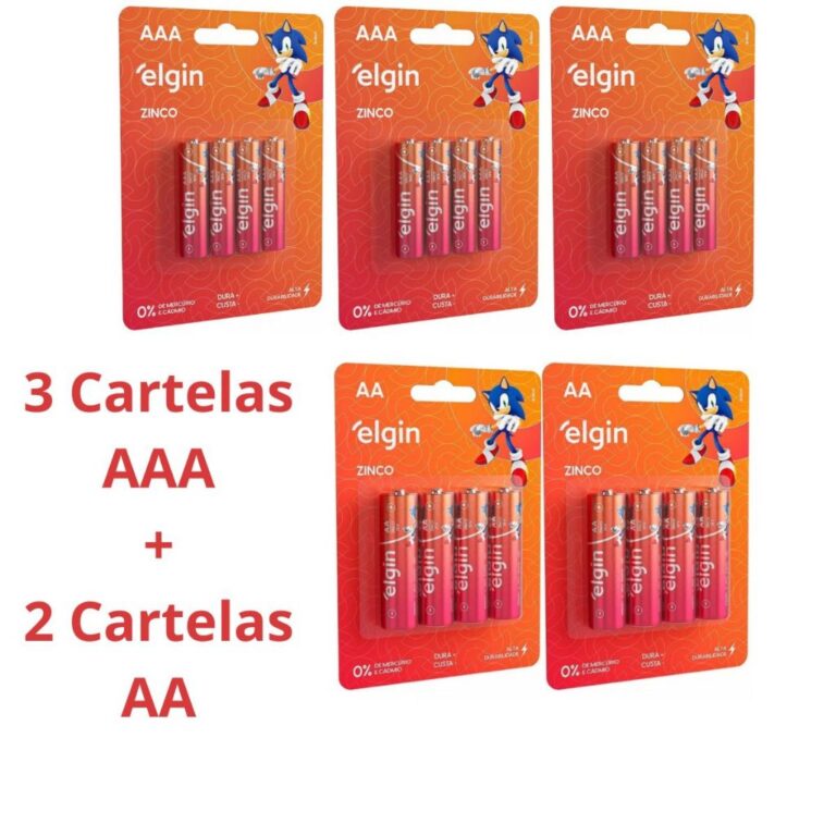 12 Pilhas Elgin AAA Zinco Comum + 8 Pilhas AA de Z