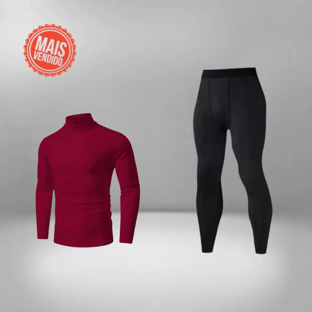 Kit Calça Térmica e Camisa Térmica Masculina Manga Longa Gola Alta Segunda Pele Ideal Para Treinar