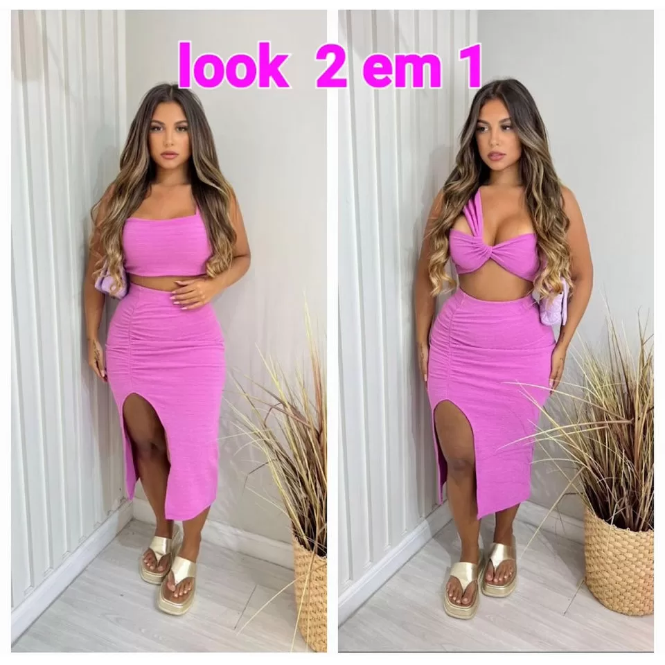 Conjunto Feminino Saia e Cropped – Conjunto 2 em 1 – Saia Midi – Look 2 em 1