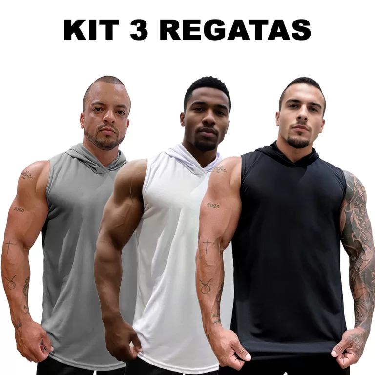 Kit com 3 Camisetas Regatas Masculina Longline Dry