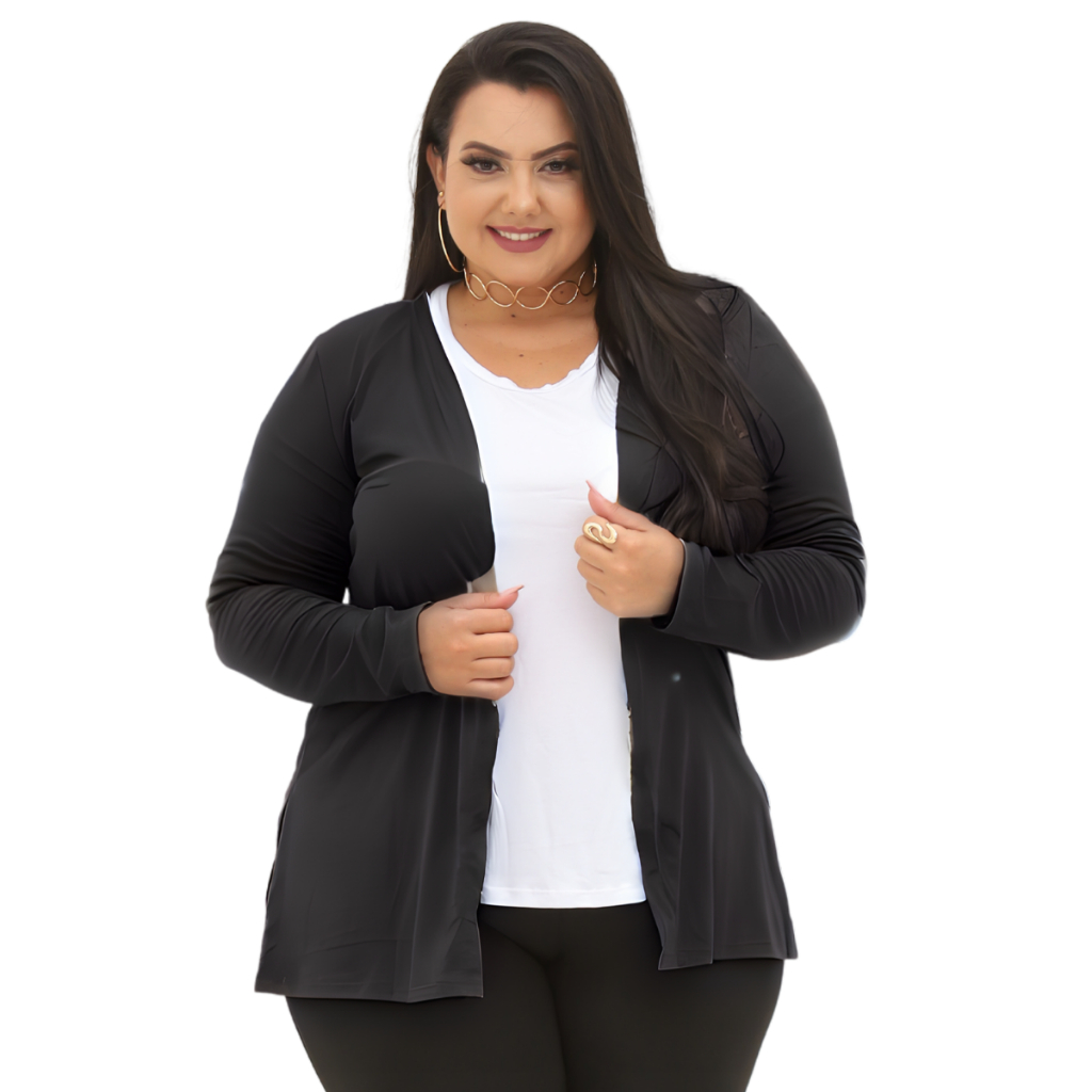 Cardigan Cardiga Plus Size Blusa Manga Longa Kimono Casaco Feminino