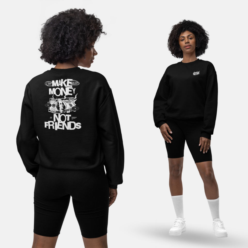 Blusa Moletom Branco Preto Feminino Masculino Oversized Street Wear Unissex Gola Careca Algodão Flan