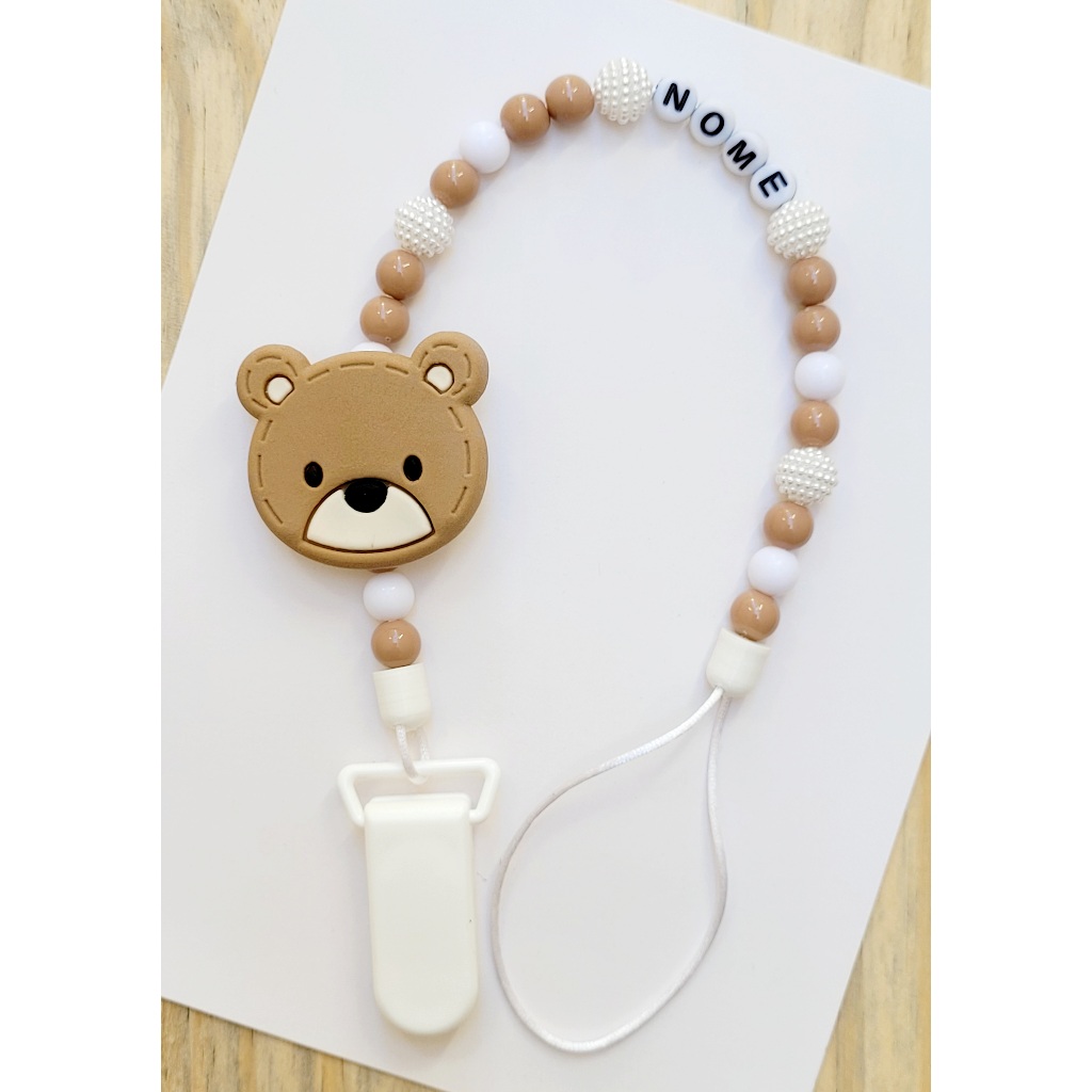 Prendedor de chupeta Urso personalizado (nomes com até 10 letras)