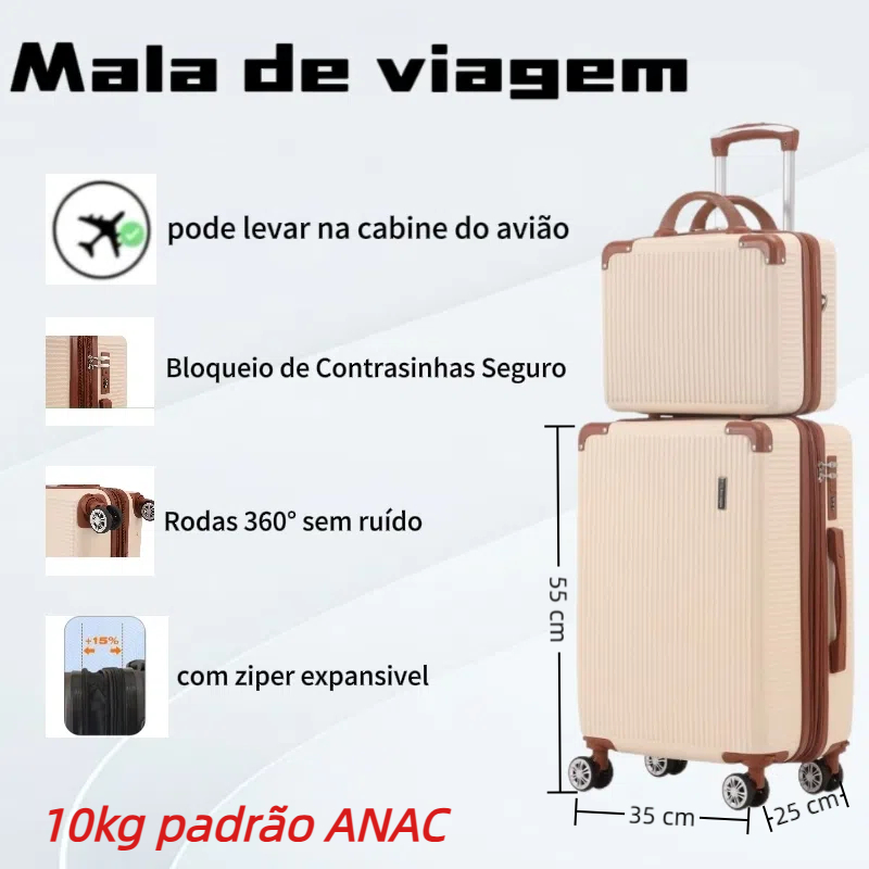 kit de Mala De Viagem 10 KG 9KG  4 Roda Gira 360 Grau Fibra + Frasqueira  novo2024  codigo:2024B- 20