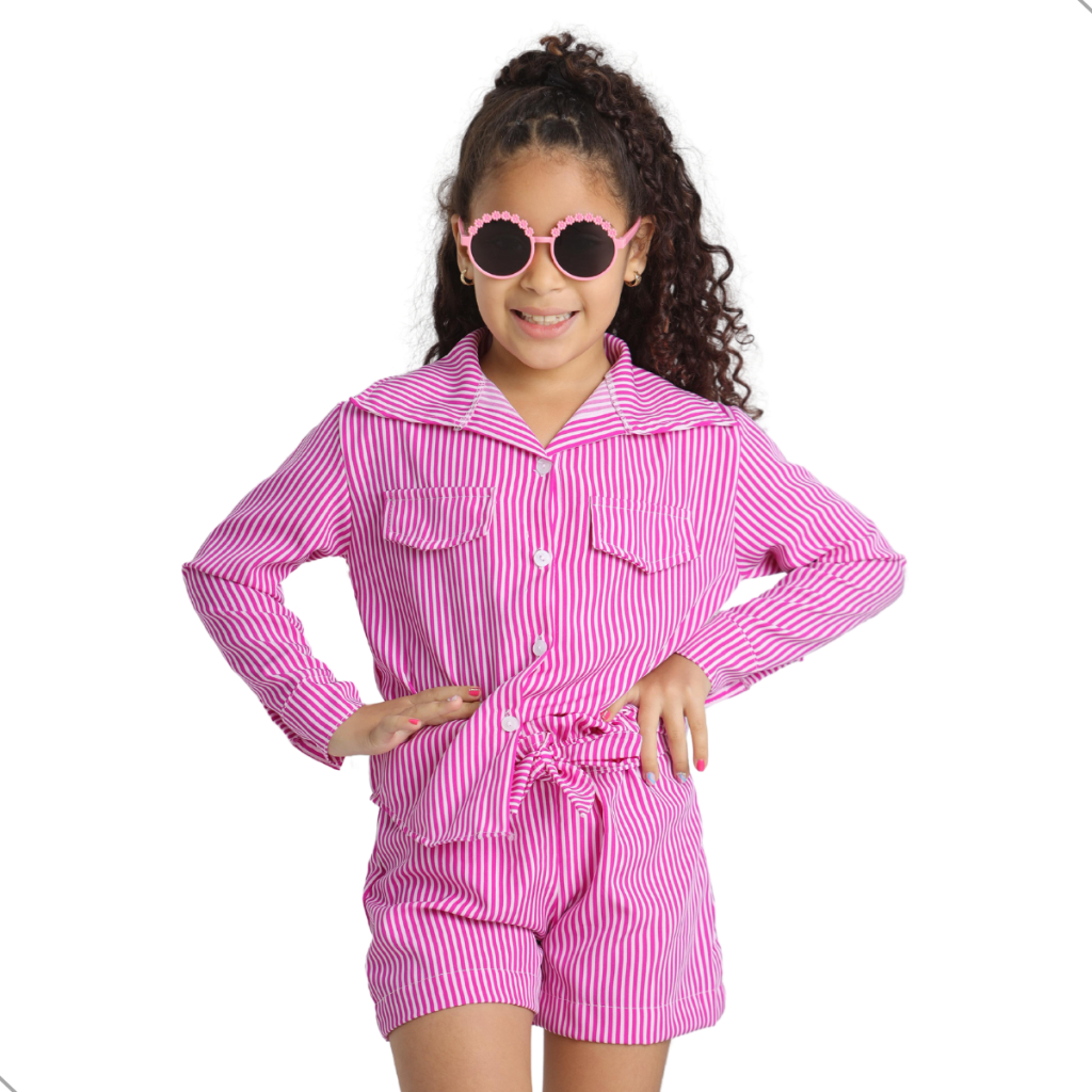 Conjunto Listrado Tiffany Camisa + Shorts Social Moda Menina Diva